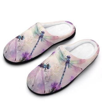 Generic Dragonfly Floral Womens Slippers Warm House Slippers Indoor House Shoes with Anti-Skid Rubber Sole