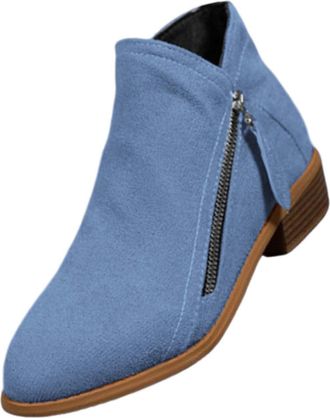 Generic Suede Ankle Boots for Women Side Zipper Square Low Heel Pointed Toe Ladies Boots V Cut Pull On Walking Boots Anti-Slip Stylish and Versatile Comfort W