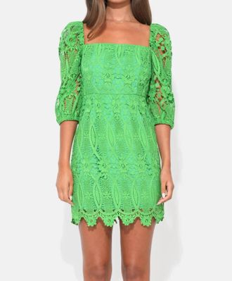 Adelyn Rae Emery Puff Sleeve Lace Dress In Matcha Green