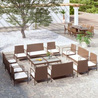 vidaXL Set Muebles De Jard&iacute;n 16 Pzas Y Cojines Rat&aacute;n Sint&eacute;tico Marr&oacute;n Vidaxl