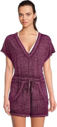 BECCA by Rebecca Virtue Beach Date V Neck Romper Cover-Up Womens Swimwear Aubergine : MD, Cotton/Polyester