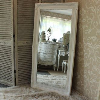 Melody Maison Extra Large White Antique Wall/Floor Mirror 158cm X 78cm | Size: 158 cm X 78 cm
