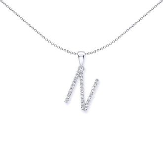 Jewelco London 9ct White Gold Diamond Initial Charm Pendant Letter N - INNR029-N