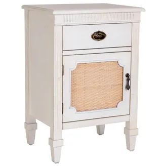 Wanderlust Deco Mesita de madera lacada y rejilla de 1 caj&oacute;n y 1 46x36x68h cm - blanco