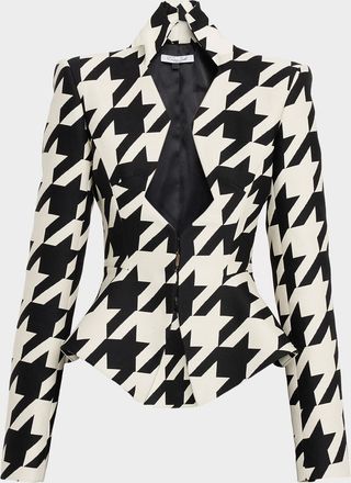 LaQuan Smith Tailored Houndstooth Peplum Blazer