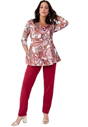 Jessica London Knit Crepe Sweetheart Neckline Peplum Top in Clove Tea Rose Paisley at Nordstrom, Size Medium