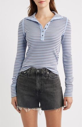 Free People Lake Stripe Rib Henley in Cornflower Combo at Nordstrom, Size X-Large