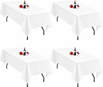 OEM Juego De 4 Manteles Blancos Lavables De Poli&eacute;ster De 140x250 Cm Para Mesas Rectangulares, Bodas Y Fiestas