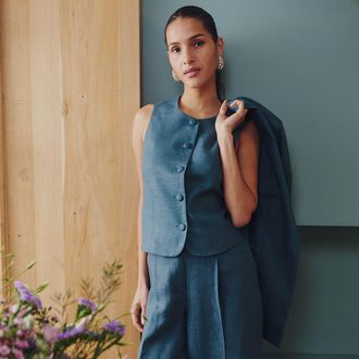 La Redoute Collections Slank gesneden kort linnen gilet