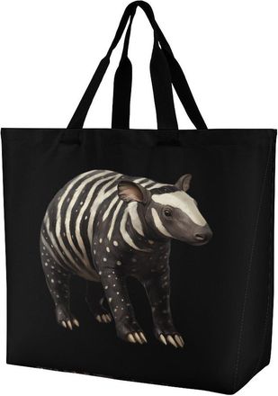 Generic Tapir Reusable Shopping Bags One Shoulder Grocery Tote Bag Waterproof Big Purse for Work Travel