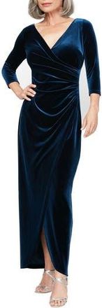 Alex Evenings Ruched Three-Quarter Sleeve Velvet Gown in Imperial at Nordstrom Rack, Size 10