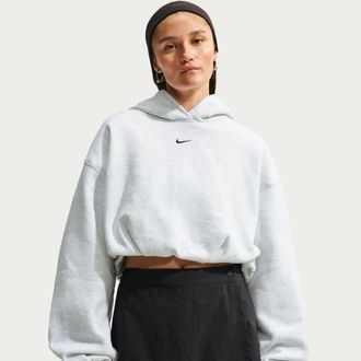 Nike Womens Studio Fleece Medium Weight Oversized Cropped Hoodie in Brown | IM8096-051