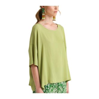 Maliparmi Blouses, female, Green, Size: 2XL Fluid Crepe Shirt