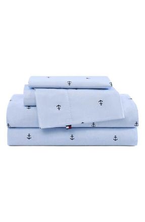 Tommy Hilfiger Anchor & Flag Cotton Percale Sheet Set in Light Blue at Nordstrom, Size Queen