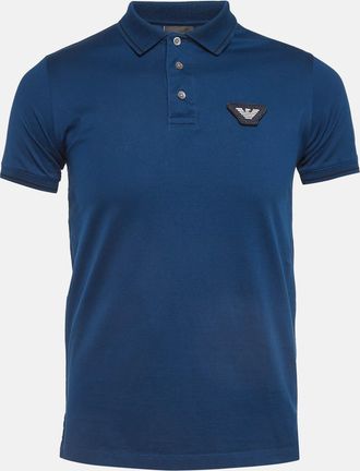 Emporio Armani Blue Cotton Knit Polo Tshirt