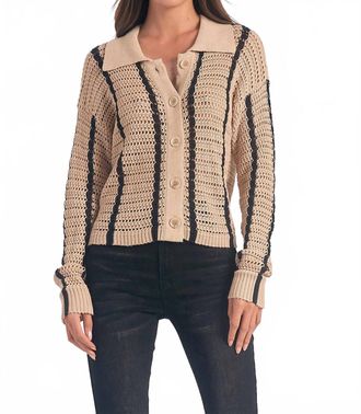 Elan V-Neck Button Down Sweater In Tan