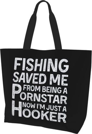 AOOEDM Fishing Saved Me From Being A Pornstar Now Im Just A Hooker Ladies Canvas Tote Reusable Shopping Bag