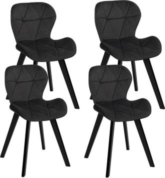 IDMarket Set di 4 sedie ROBINE in velluto nero con gambe nere