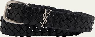 Saint Laurent Mens Cassandre YSL Woven Leather Belt