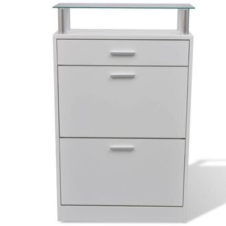 Berkfield Home Shoe Cabinet with a Drawer & a Top Glass Shelf Wood White