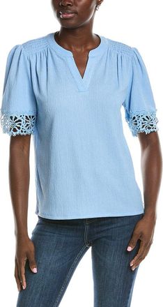 Anne Klein Flutter Sleeve Lace-Trim Top