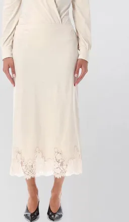 Alberta Ferretti lace trim high-rise midi skirt