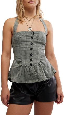 Free People Anastasia Plaid Peplum Halter Top in Grey Combo at Nordstrom, Size X-Large
