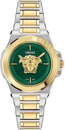 Versace Tweekleurig Horloge met Geschakelde Armband - Dames - Horloges - Groen - ONE Size - Accessoires