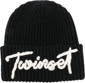 Twin-Set logo-lettering beanie - women - Wool - One Size - Black