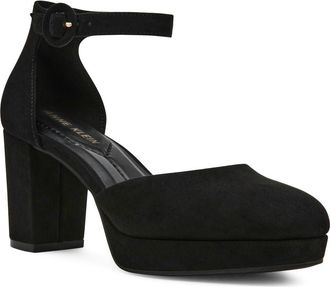 Anne Klein Faith Platform Ankle Strap Pump in Blackk Micro Suede at Nordstrom, Size 8.5