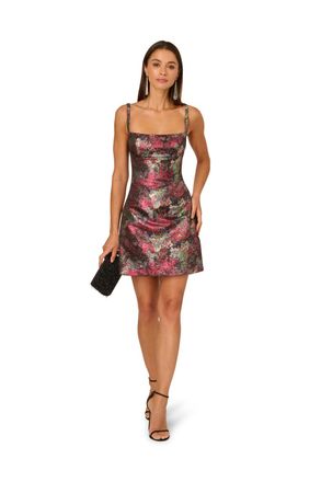 Adrianna Papell Womens Metallic Jacquard Mini Dress - Red - Size 16 UK