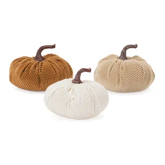 Melrose International Plush Corduroy Fabric Pumpkin (Set of 3) - White, Brown