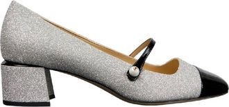 Jimmy Choo London Glitter Square-Toe Leather Shoe, Brand Size 38 (US Size 8)