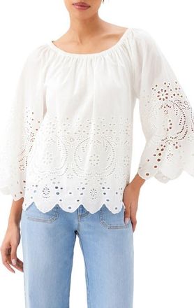 Karen Kane Eyelet Embroidery Woven Shirt in Off White at Nordstrom, Size X-Small