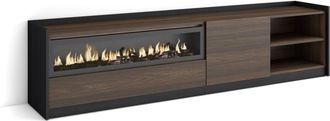 Skraut Home Skraut Home - Mueble Tv, Televisi&oacute;n, 207x37x50cm, Para Tv Hasta 80, Chimenea El&eacute;ctrica, Roble Oscuro Y Negro