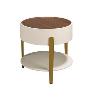 Angel Cerd&aacute; Round Side Table Walnut Veneer Top Beige MDF Gold