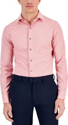 Alfani Dress Shirt Mens Pink Medallion Stretch Slim Fit FTS289