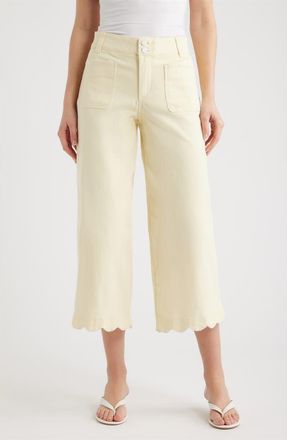 Wit & Wisdom Scallop Patch Pocket High Waist Crop Wide Leg Twill Pants in Lemon Lush at Nordstrom, Size 00