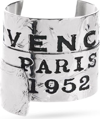 Givenchy Tape Logo Cuff Bracelet in Antique Silver at Nordstrom, Size 2