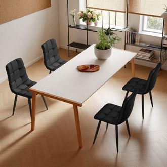 OEM Sillas Comedor - Dise&ntilde;o Escandinavo - Terciopelo Negro - Patas Metal Negro - Set De 4