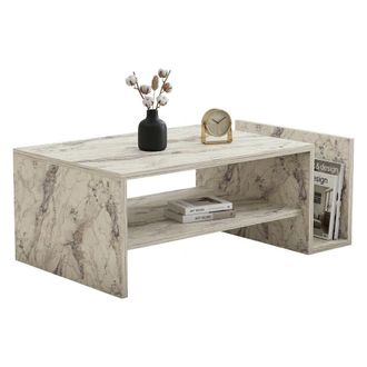 Dmora Mesa De Centro Piuro, Un Compartimento, Forma Rectangular, Tono Color M&aacute;rmol, 87x50x32h Cm Blanco M&aacute;rmol