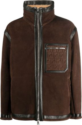 Fendi logo-embossed shearling jacket - men - Lamb Skin/Lamb Fur - 48 - Brown