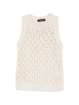 Fabiana Filippi White Knitted Round Neck Top