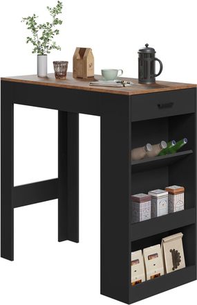 Woltu Woltu Tavolo Alto Da Bar Con 1 Cassetto E 3 Ripiani In Legno Ingegnerizzato 100 X 50 X100 Cm,rustico + Nero