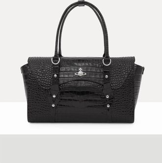 Vivienne Westwood Bettina Medium Handbag Emboss Croc Leather Black