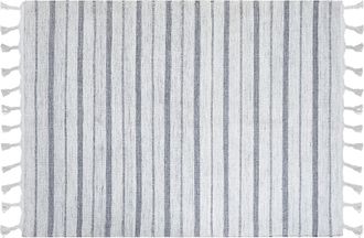 Beliani Alfombra Blanco Crema Gris 140 X 200 Cm Pl&aacute;stico Reciclado Patr&oacute;n A Rayas Bademli