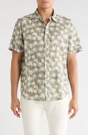 14th & Union Palms Linen & Cotton Button-Up Shirt in Green Feather Palms at Nordstrom Rack, Size Xx-Large