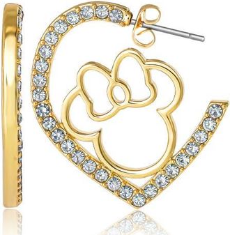 Disney Minnie Mouse Heart Earrings, Gold-Tone Outline with Crystal Pav&eacute; in Gold Tone at Nordstrom