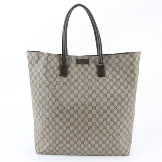 Gucci Beige Brown Leather Coated Canvas Shoulder Bag Tote Bag (Pre-Owned)