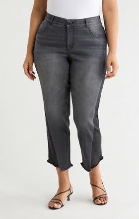 Democracy Frayed Step Hem High Waist Ankle Straight Leg Jeans in Grey/Black at Nordstrom Rack, Size 16W